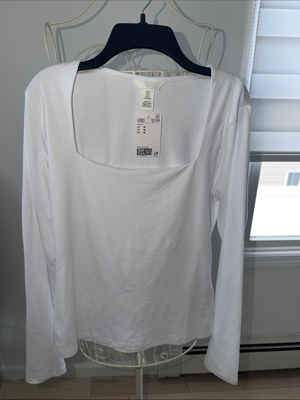 NWT! H&M White Square Neck Long Sleeve Top